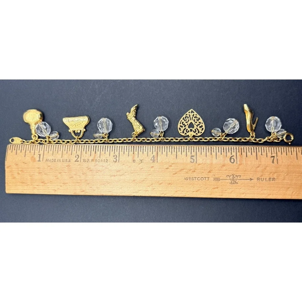 Vintage Trifari Charm Bracelet Shoe Heart Purse Perfume‎ Gold Tone 7.25